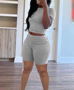 2025 estate nuovi set Casual comodi 2 pezzi completo da donna tinta unita Top a manica corta + abito Shorts - Product Image 5