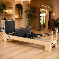Reformer de Pilates para el Hogar para Mujeres, Entrenamiento de Cuerpo Completo, Construcción de Madera Sólida, Resistencia Ajustable y Barra para Pies