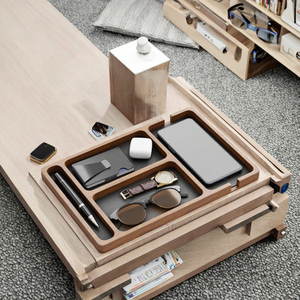 Organisateur de <span class=keywords><strong>bureau</strong></span> minimaliste en bois à 4 compartiments, <span class=keywords><strong>plateau</strong></span> de rangement pour table de chevet, pour lunettes de soleil, montre, stylo, téléphone portable, écouteurs, articles divers - Product Image 2