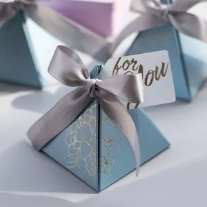 Triangle Wedding Party Favor Candy Box Chocolate Packing Boxes With Polyester Ribbon Chocolate Candy Paper Gift Boxes