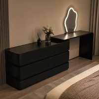 Ensemble coiffeuse avec commode à 6 tiroirs, plateau en verre trempé noir mat, fermeture douce, pour chambre à coucher et décoration intérieure
