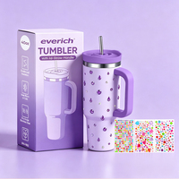 Gobelet isotherme Everich H2.0 40oz à double paroi, sans BPA, avec revêtement poudré, gravure laser personnalisée du logo, poignée et paille