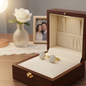 Beautiful Classic Push <b>Back</b> Real Round Natural Diamond Cluster Stud <b>Earring</b> in 14K Yellow Gold for Anniversary - Product Image 3