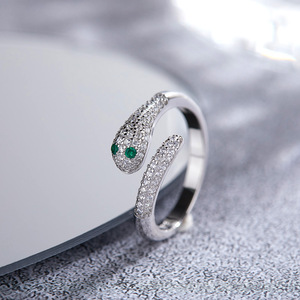 Fashion Snake-shaped Zircon <b>Ring</b> Diamond Inlaid Retro Vintage Copper <b>Resizeable</b> Geometric <b>Rings</b> for Women Jewelry - Product Image 5