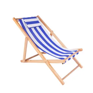 כיסא חוף מעץ במבוק מתקפל מתכוונן חיצוני עם בד מותאם אישית