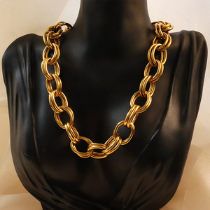 Collana a catena a doppio O a maglie di Minos grossa grossa collana retrò <span class=keywords><strong>Punk</strong></span> PVD 18k da uomo e da donna impermeabile girocollo unico - Product Image 2