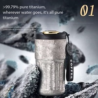 Mug à café de voyage portable à double paroi thermique de 14 oz avec logo personnalisé, tasse à café intelligente en titane pur ultralégère avec couvercle à affichage LED