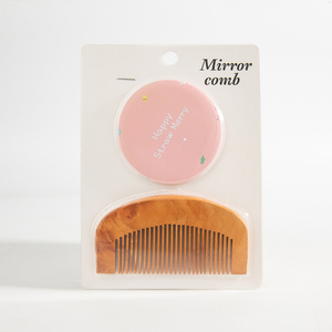 Tailored Custom LOGO Round-Shaped Cosmetic Compact Small Hand Portable Promotional Pocket Makeup <strong>Mirror</strong> <strong>With</strong> Wooden <strong>Comb</strong> <strong>Set</strong> - Product Image 1
