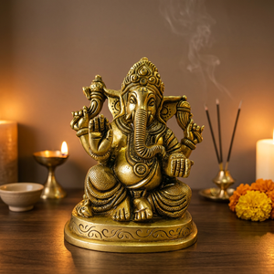 Statue de Ganesha en laiton faite à la main, figurine du Dieu hindou traditionnel Lord Ganesh, décoration multi-pièces pour la maison, le bureau ou la table. - Product Image 4