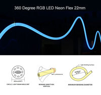 Ruban LED néon RGB 360 degrés, étanche IP65, D22mm, rond, en silicone flexible, linéaire, pour lustre, DC 24V/12V, garantie 3 ans