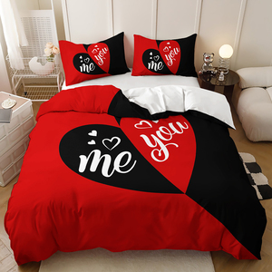 Ensemble de housse de couette à impression numérique 3D motif personnalisé noir rouge He She Queen King Polyester Literie - Product Image 2