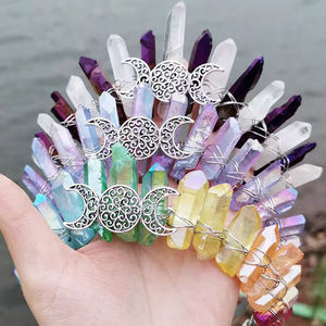 天然宝石電気メッキカラフルなオーラムーンウィッチクリスタルクラウンヘッドバンドティアラヘアジュエリーアクセサリー用 - Product Image 1