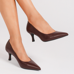 Chaussures à talons pour femmes en cuir mat noir à bout pointu 6002-25, talon moyen, confortables, chaussures à talons hauts pour le travail de bureau - Product Image 6