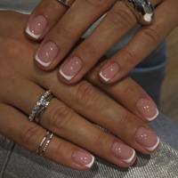 24 Uñas Postizas Francesas Blancas con Punta Rosa, Reutilizables, Diseño de Lazo, Lindas Uñas Artificiales para Mujer, Venta al Por Mayor