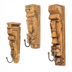 Ganchos de Pared de Madera Rústicos Tallados a Mano, Perchero de Madera Estilo Indio Vintage, Ganchos Decorativos para Montar en la Pared para la Entrada y Decoración del Hogar - Product Image 1
