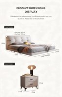 Lit double moderne en cuir italien, rembourré et doux, avec système d'éclairage LED, lit principal luxueux au design suspendu