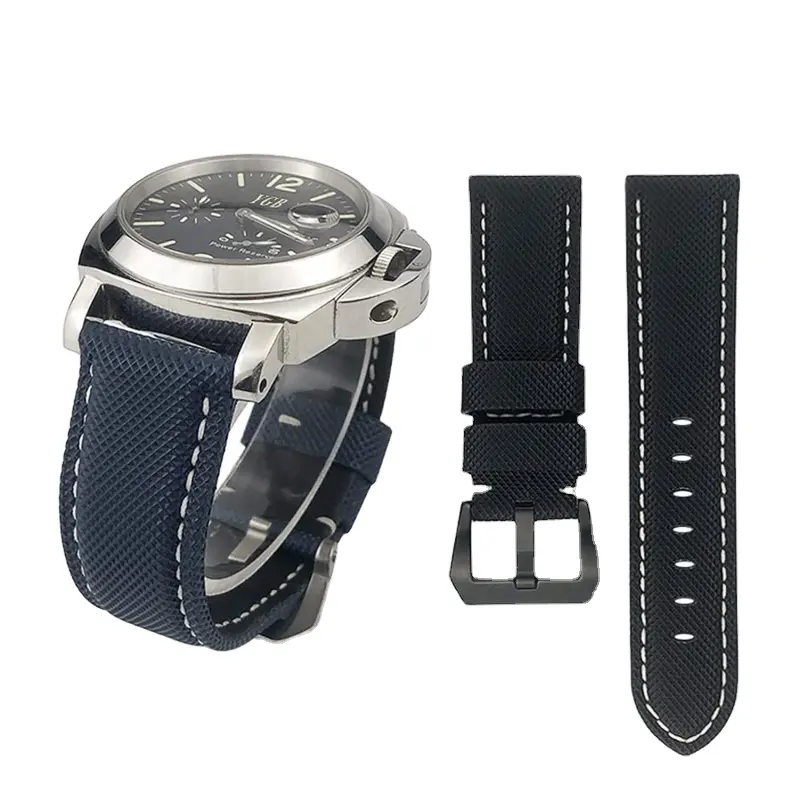 24mm Fit for Panerai Watch Submersible PAM01119 Nylon Genuine Leather sailcloth Watch Strap Carbon Fiber Calfskin Watchband