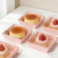 Boîte à charcuterie rose en papier anti-graisse avec couvercle transparent, boîte à dessert, récipient alimentaire pour boulangerie, macaron, sandwich, cookie, gâteau