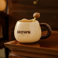 NEWELL Tasse en Céramique Ours de Dessin Animé Marron, Jolie Tasse à Lait de Petit Déjeuner, Mug à Café Ours
