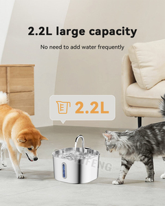 Auto-Circulating 2.2L Stainless Steel Pet <strong>Water</strong> Dispenser Silent Filter <strong>Dog</strong> &amp; Cat <strong>Fountain</strong> With Long Strip Window Monitor - Product Image 4