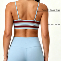 Soutien-gorge de sport extensible 2-en-1 pour femme, à rayures, col en U, avec bretelles superposées, personnalisable, vente en gros