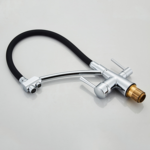 Yundoom OEM Modern Dual Handle Chrome Black Kitchen Faucet with 3 Way RO Drinking <strong>Water</strong> <strong>Tap</strong> Silicone <strong>Components</strong> - Product Image 3