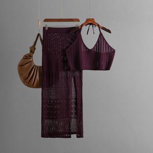 Nouvel ensemble deux pièces décontracté d'été pour femme, style européen et américain : débardeur court et jupe fourreau taille haute <span class=keywords><strong>amincissante</strong></span> à découpes et nœud - Product Image 4
