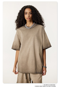 T-shirt Homme Oversize en Coton 275 g/m² 100% Coton, Broderie Personnalisée, Tricoté, Lavage Vintage, Effet Usé, Coton Lourd - Product Image 4