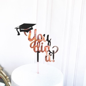 ของตกแต่งเค้กสำเร็จการศึกษา อะคริลิคสีทอง สีโรสโกลด์ รูปดอกกุหลาบ  "คุณทำได้" สำหรับงานปาร์ตี้ - Product Image 2
