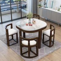 Ensemble table et chaises de salle à manger en bois massif et marbre, table ronde rétractable multifonctionnelle invisible pour petite famille, usage domestique