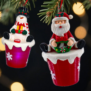 Arbre de Noël Père Noël éclairé à la main avec pendentif seau de flocons de neige ornement pour noël Led Santa seau décoration de cadeau de fête - Product Image 1
