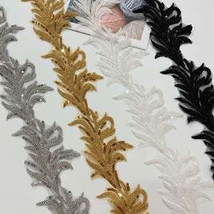 Handmade French Gold Appliques and Trimming Border <strong>Lace</strong> <strong>Fabric</strong> with Embroidered Sequin Beads Eco-Friendly for Wholesale Dresses - Product Image 1