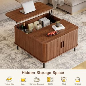 Mesa de centro plegable elevable de madera de nogal, diseño moderno minimalista, multifuncional para sala de estar, de madera maciza. - Product Image 3