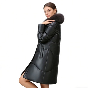 Veste longue en peau de mouton pour femme Boying avec garnissage en duvet de canard blanc, col en fourrure de renard, vêtements <span class=keywords><strong>d</strong></span>'extérieur chauds <span class=keywords><strong>d</strong></span>'hiver, teinture, ODM / OEM - Product Image 4