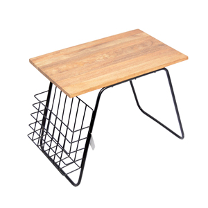 Table d'appoint de salon en bois avec dessus de table en bois et cadre en métal Table d'appoint de chambre avec porte-revues Sling meubles de maison - Product Image 5