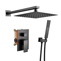 Système de douche encastré HONGDEC en chrome, ensemble de douche mural carré, 2 fonctions, pomme de douche avec douchette à main pour salle de bain