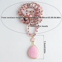 Collier tendance pour femme, style bohème occidental, avec pierres naturelles de 8 mm, verre cristal, nœuds et pendentif rond en forme de goutte d'eau