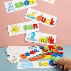 Jouet Montessori en bois Alphabet blocs orthographe jeu carte lettre Puzzle jouets éducatifs pour les enfants