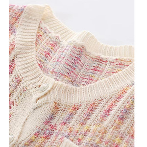 Women's Short Sleeve Knit <b>Cardigan</b> Cotton Contrast Color <b>Spring</b> Summer Sweater - Product Image 3
