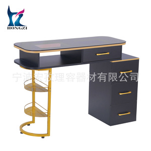 Mesa de Manicura HONGZI Negra con Separador Dorado y Cajones de Almacenamiento - Product Image 4