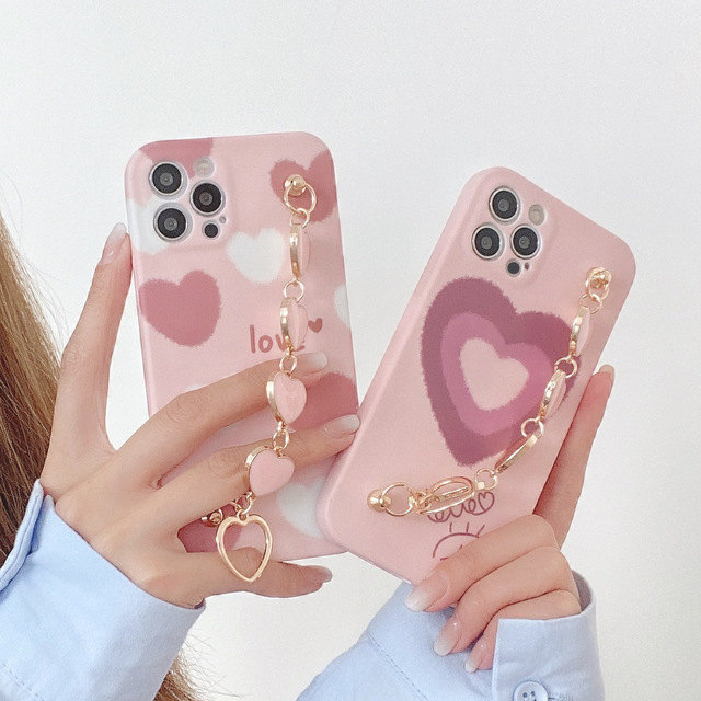 Fashion Adorable Love Heart Chain Phone Case for iPhone 12 Luxury Design Custom Girls Phone Case for iPhone 11,12,XR,XS MAX,6/7