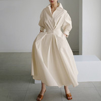 Robe chemise élégante de style universitaire 2025, manches longues, décontractée, taille haute, vêtements, robes grandes tailles