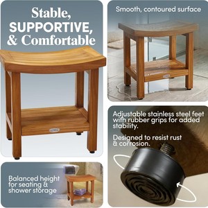 Tabouret de douche en teck pour salle de bain, profondeur 30,5 cm x largeur 45,7 cm x hauteur 45,7 cm, siège en bois massif imperméable avec étagère de rangement - Product Image 4