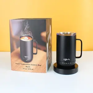 Tasse noire intelligente avec contrôle de la température, autonomie de 4 heures, tasse à café chauffante de 14oz, tasse à café en céramique avec contrôle intelligent de la température
