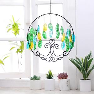 Offre Spéciale fait à la main extérieur jardin suspendu décoration vitrail feuille carillons éoliens verre Furin carillon éolien - Product Image 6