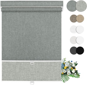 Stores à double rouleau sans fil sur mesure en <span class=keywords><strong>lin</strong></span> <span class=keywords><strong>gris</strong></span>, occultants et filtrants la lumière, jour et nuit, pour la maison et le bureau - Product Image 1