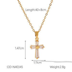 Collar con Colgante de Cruz y <span class=keywords><strong>Cadena</strong></span> Figaro de Acero Inoxidable, Chapado en Oro, con Circonita, Joyería Religiosa de Acero de Titanio para Hombre y Mujer, Venta al Por Mayor - Product Image 6