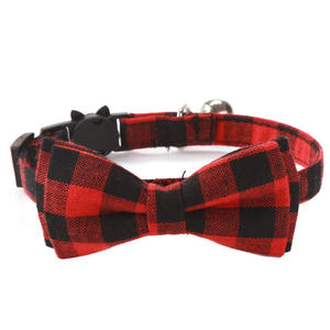 Tanpopo ajustable seguro hebilla gatito collares Plaid Bowtie mascota gato cuello corbata ajustable Breakaway Bell accesorios de Navidad - Product Image 6