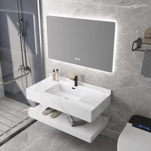 Tocador de baño con espejo inteligente para Hotel, mueble de baño con piedra artificial sinterizada flotante, moderno, montaje en pared - Product Image 5