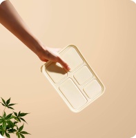 Boîte à lunch écologique en bambou à 4 compartiments, sans BPA, récipient alimentaire jetable, vaisselle de table avec couvercle, recyclable